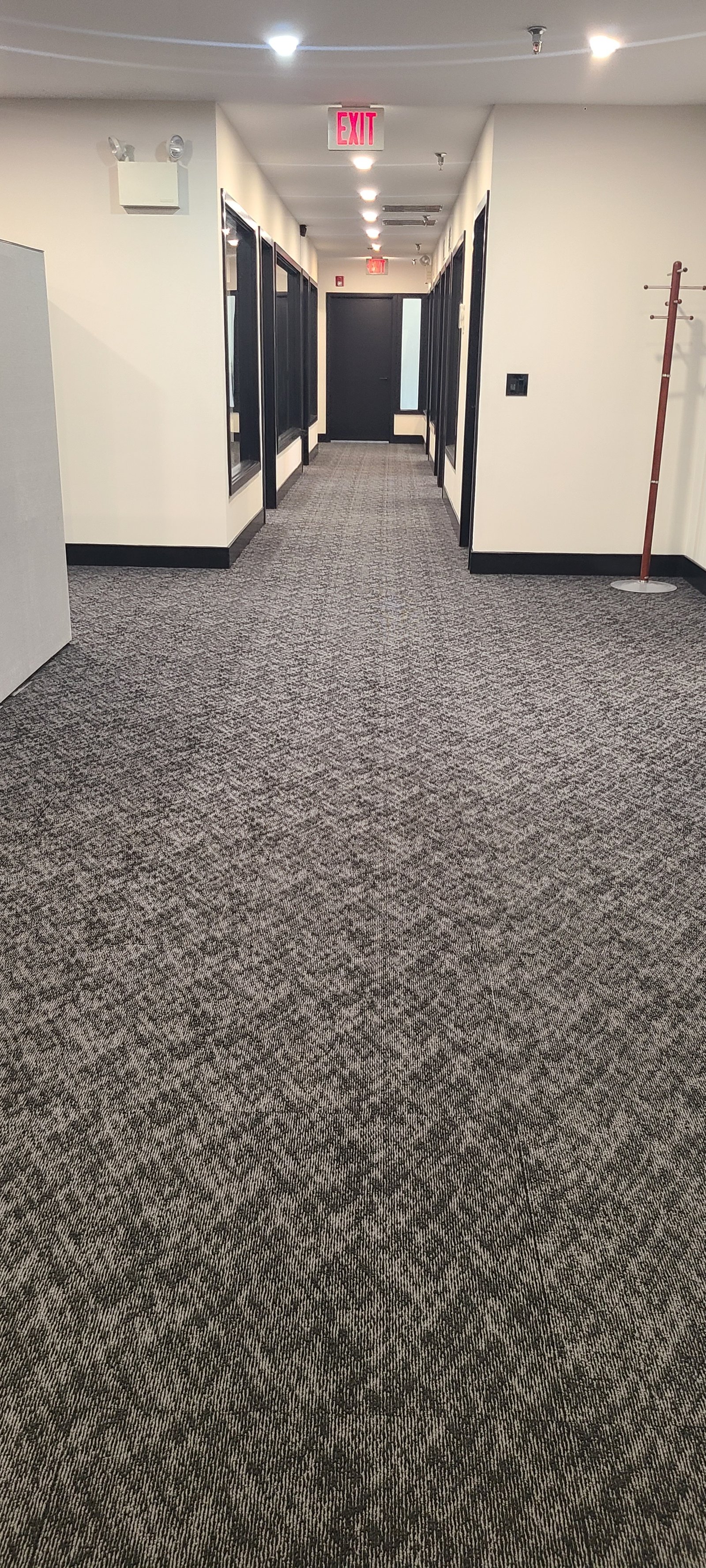 Wide shared circulation and workspace corridor